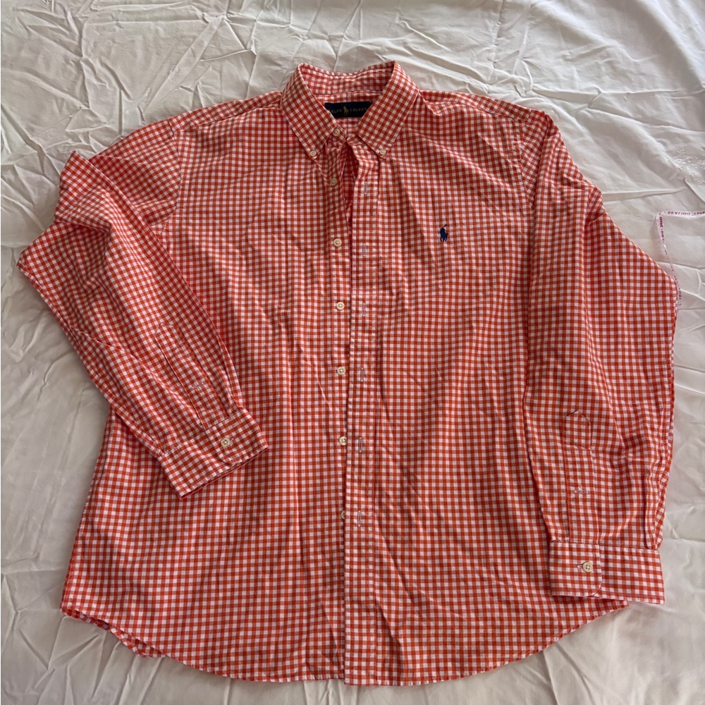 Ralph Lauren Orange and White Gingham Button-Down Shirt